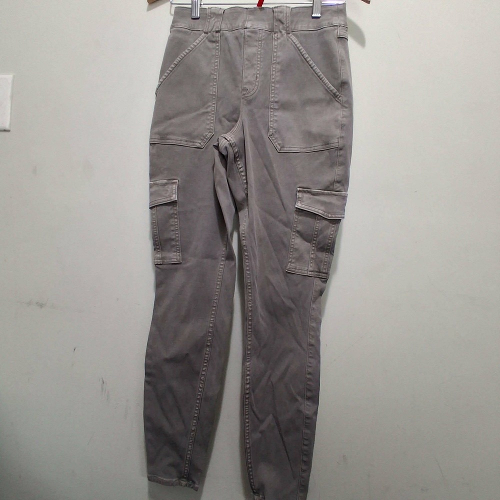 Spanx Stretch Twill Ankle Cargo Pants Taupe Grey Slim Pull On Womens Medium